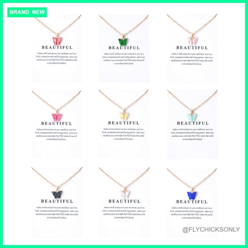9 Pc Butterfly Pendant Necklace Set, Bohemian Acrylic Jewelry Gift